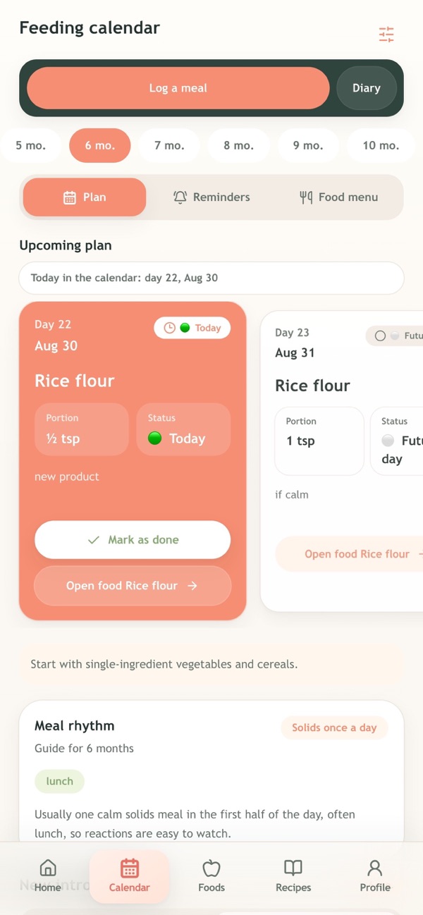First-foods calendar