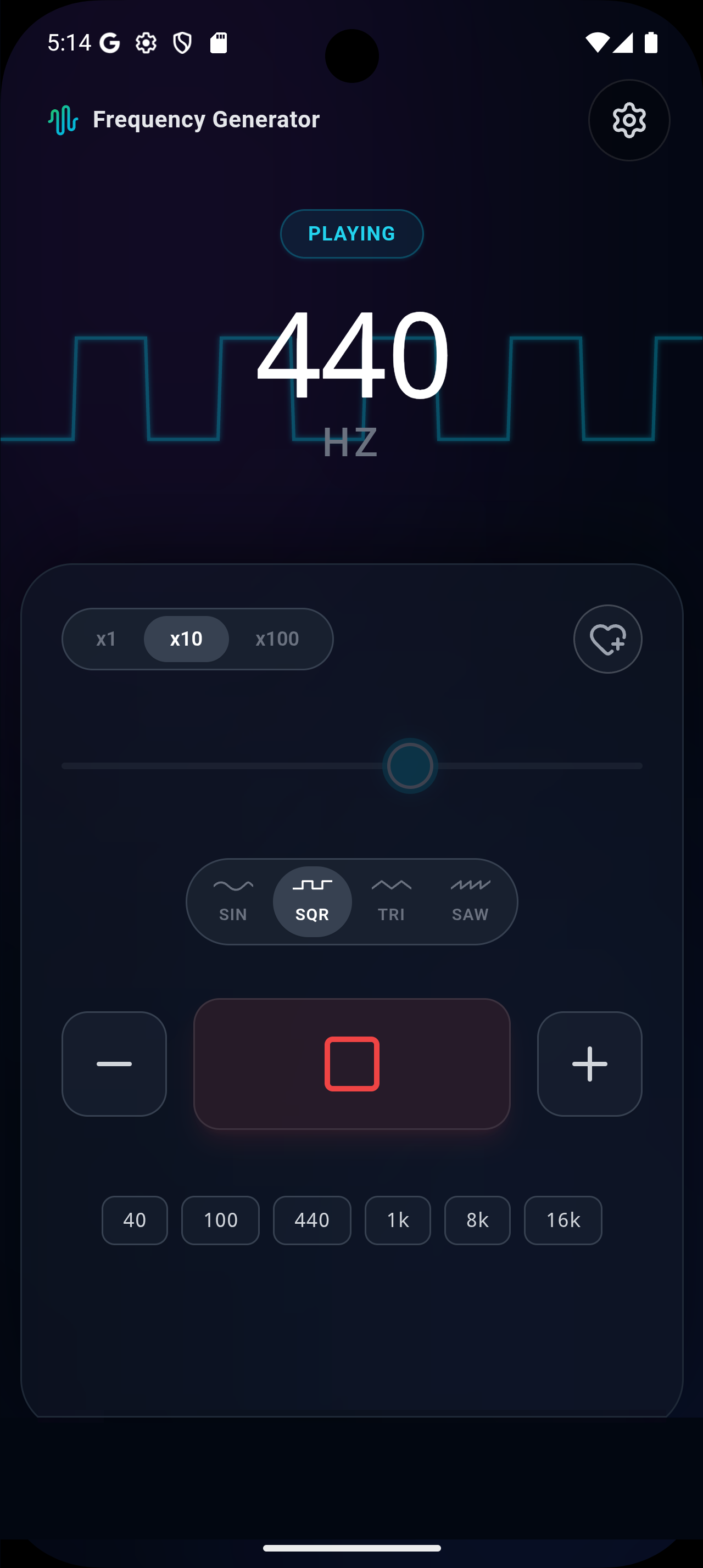 FreqGen – Tone playing with volume control and waveform visualizer
